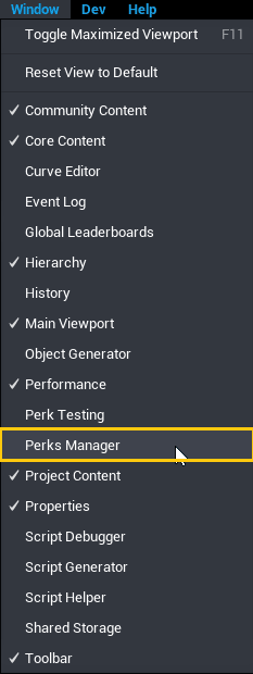 Ouvrir le gestionnaire des Perks